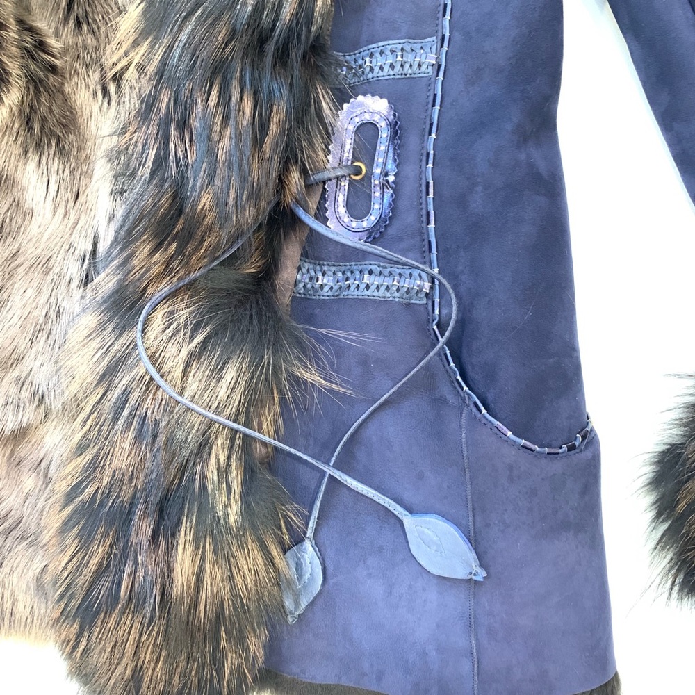 ROBERTO CAVALLI Suede Fox Fur Jacket Sz 40 - Picture 5 of 8